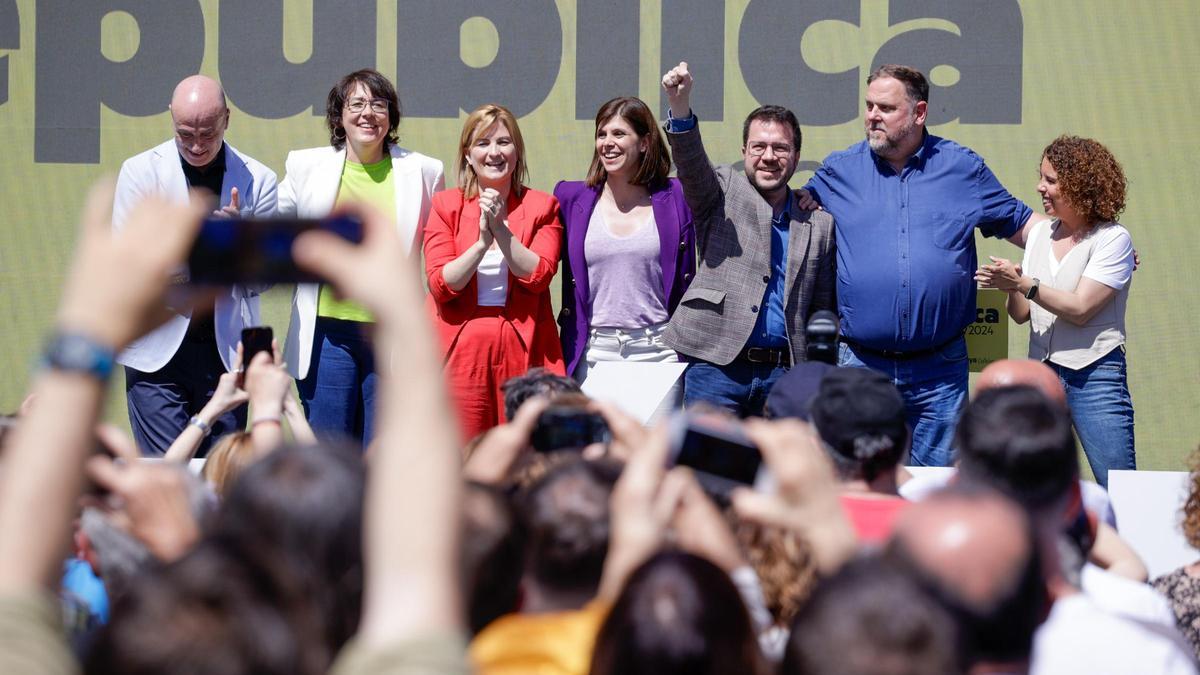 Imagen de un míting reciente de ERC con Pere Aragonès y Oriol Junqueras.