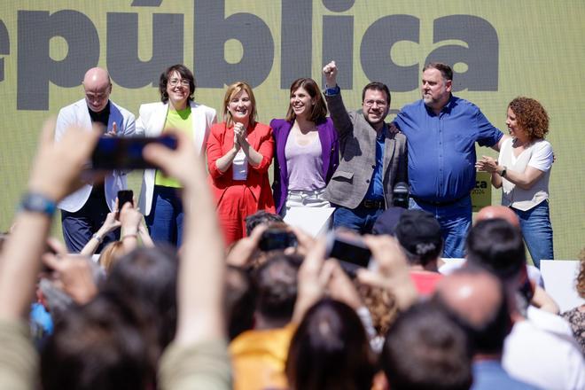 Imagen de un míting reciente de ERC con Pere Aragonès y Oriol Junqueras.