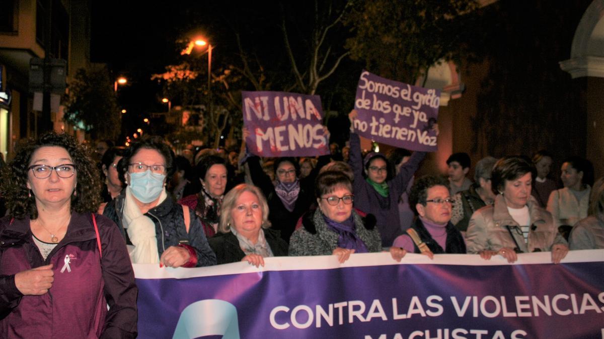 Pancartas en la manifestación de anoche que recorría las principales calles de la ciudad hasta la Plaza de España.