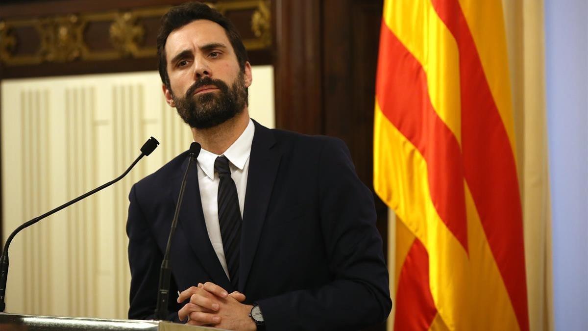 El presidente del Parlament, Roger Torrent, en una comparecencia del día 26.