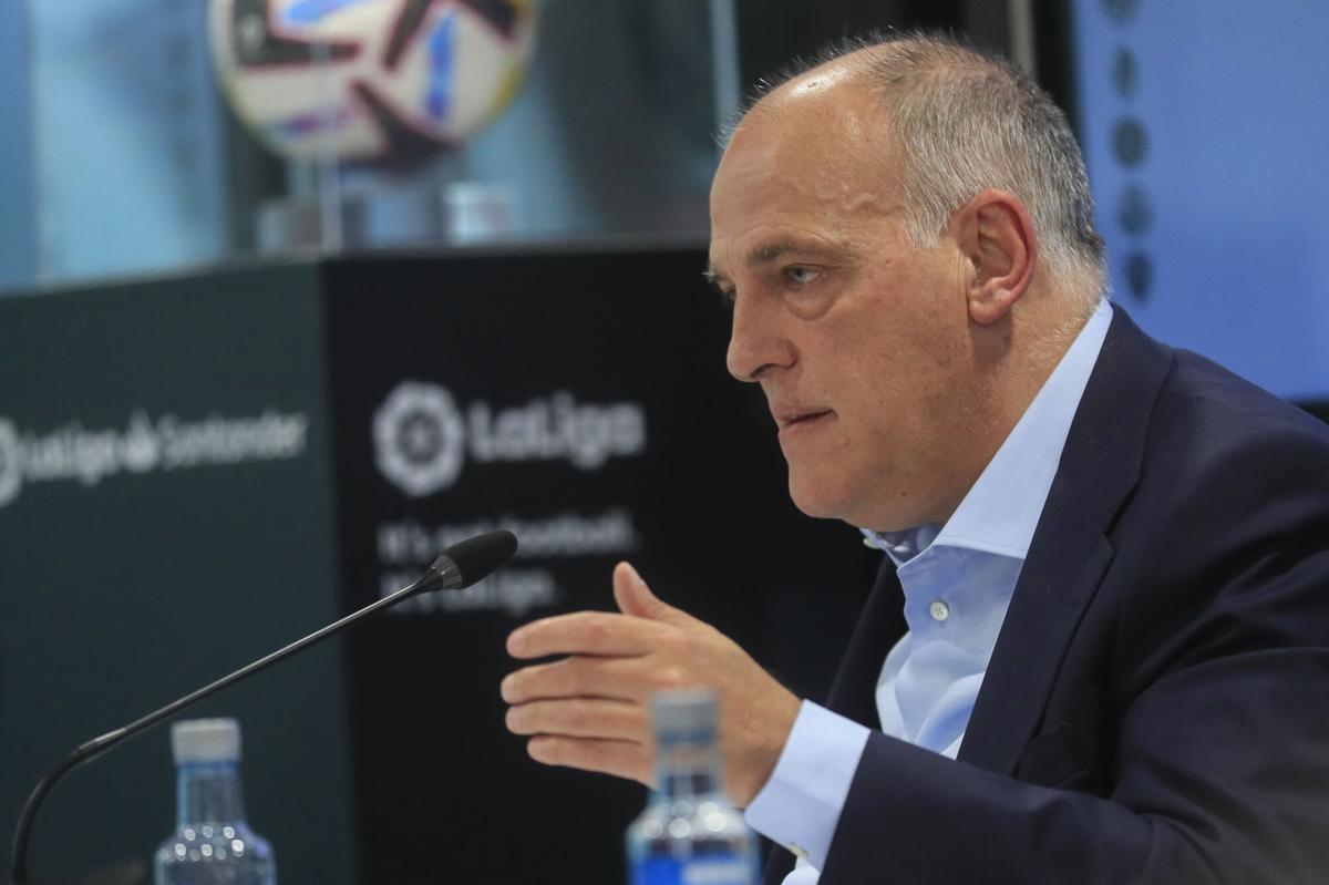 El presidente de LaLiga, Javier Tebas, en una comparecencia