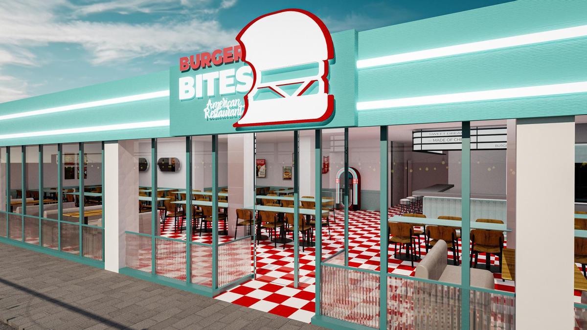 Imagen render del restaurante temático americano 'Burger Bites'