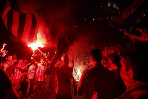 Los aficionados del Atlético celebran la Liga en Madrid