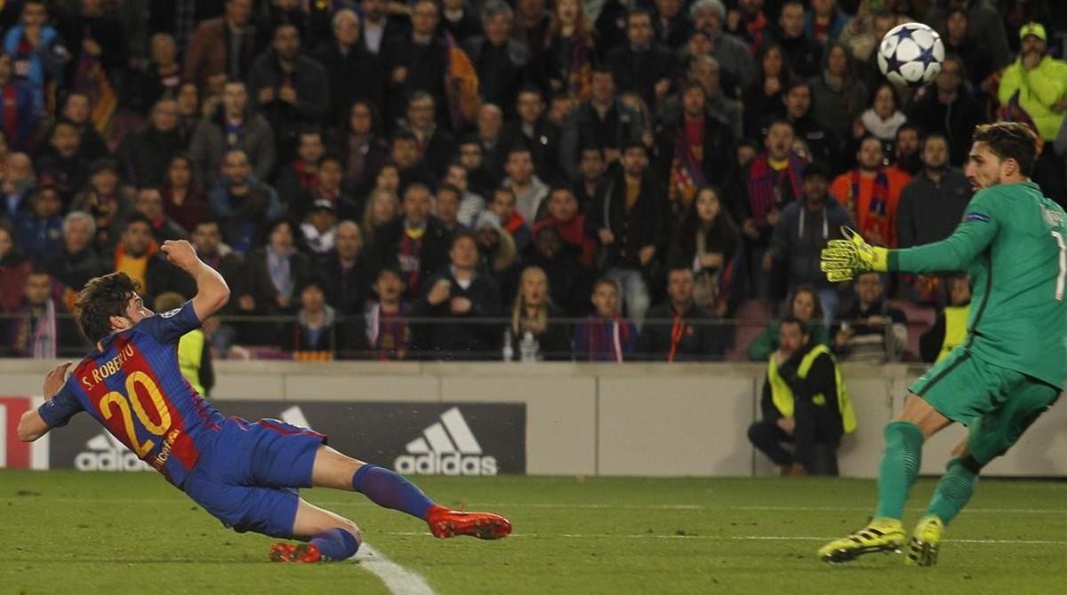 Sergi Roberto marca el 6-1 en el Camp Nou.