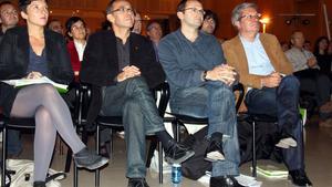 Laia Ortiz, Joan Coscubiela, Joan Herrera y Joan Saura, en el acto de ICV-EUiA.