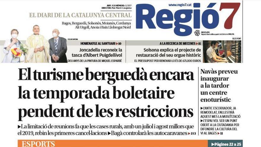 La portada de Regió7 d&#039;avui, dilluns 7 de setembre