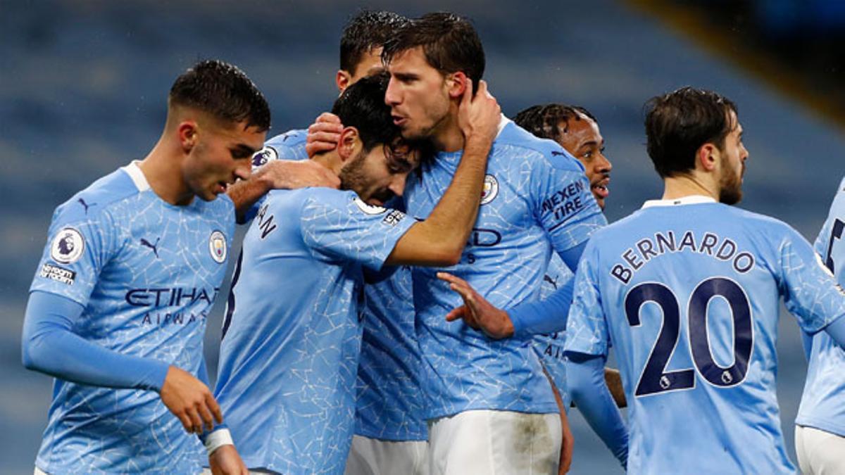 El Manchester City celebra uno de sus últimos goles