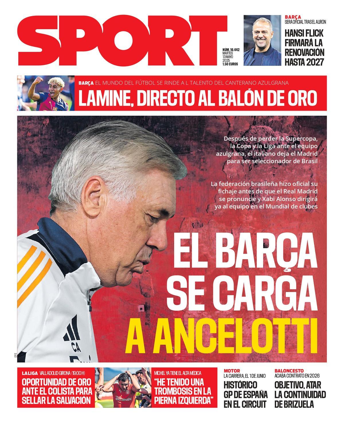 Esta es la portada de SPORT de hoy martes, 13 de mayo de 2025
