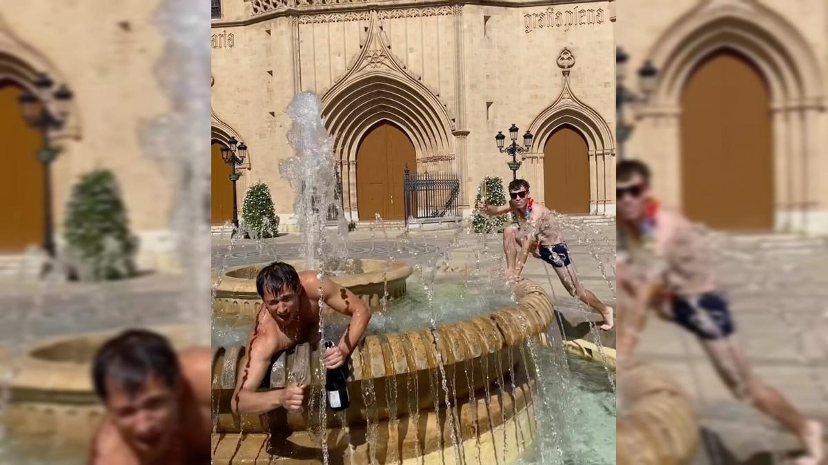 Vídeo: Un ‘influencer’ se baña en la fuente de la Plaza Mayor de Castelló