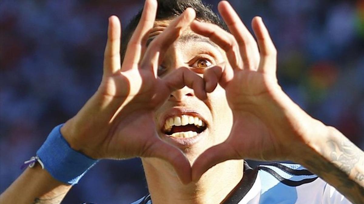 Di María celebra un gol con la selección argentina en el Mundial de Brasil