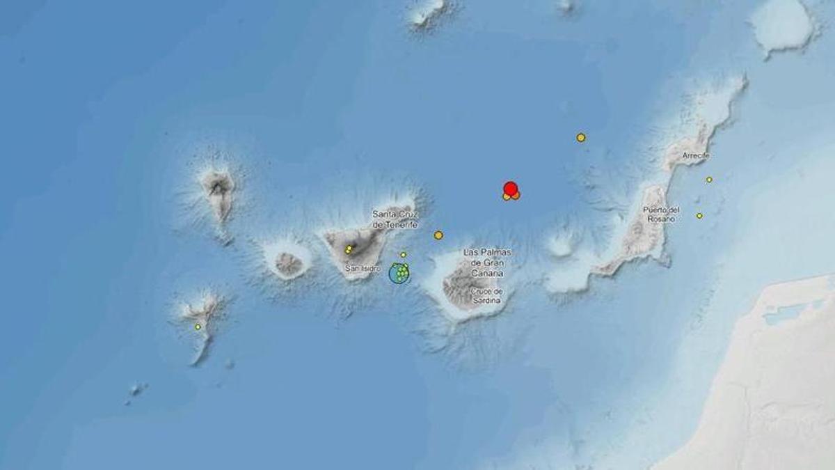 Mapa con el registro de terremotos.