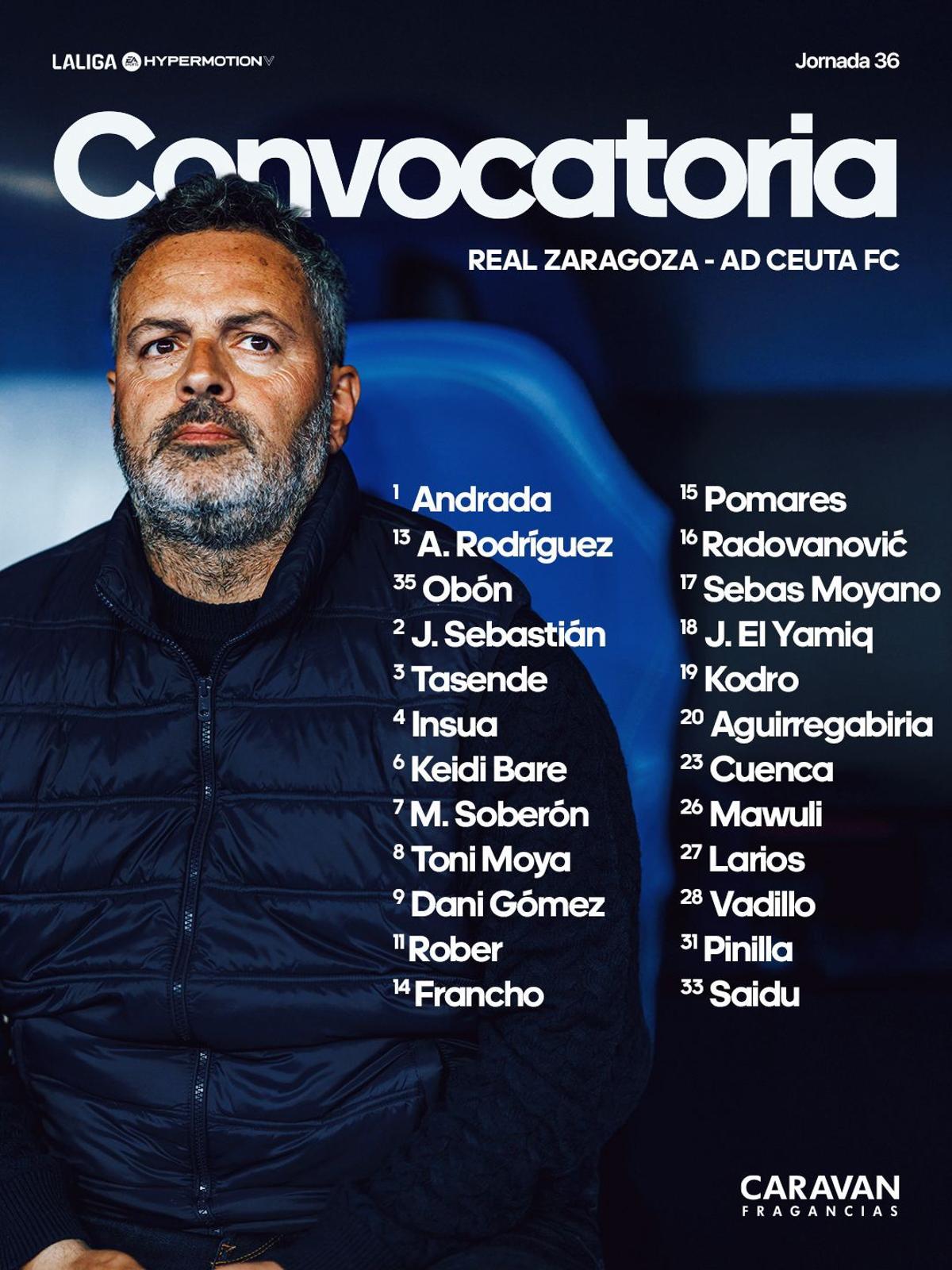 Lista de 24 convocados para el Real Zaragoza-Ceuta