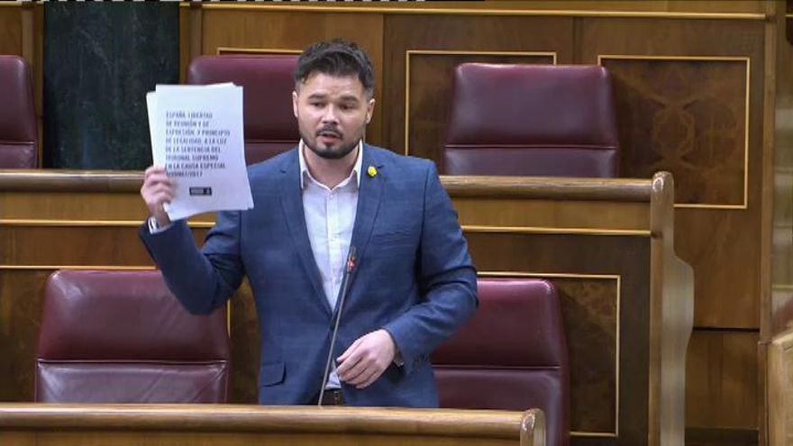 Rufián a Sánchez: "Los informes de la Guardia Civil no son más falsos ahora porque les afecten a ustedes"