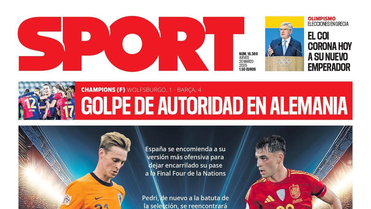 Esta es la portada de SPORT de hoy jueves, 20 de marzo de 2025