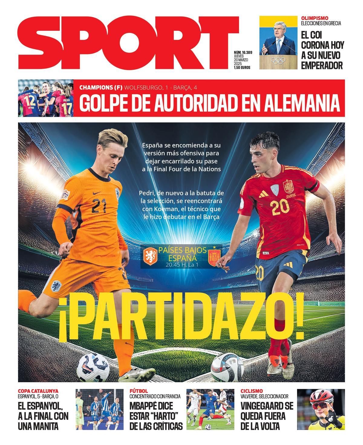 Esta es la portada de SPORT de hoy jueves, 20 de marzo de 2025