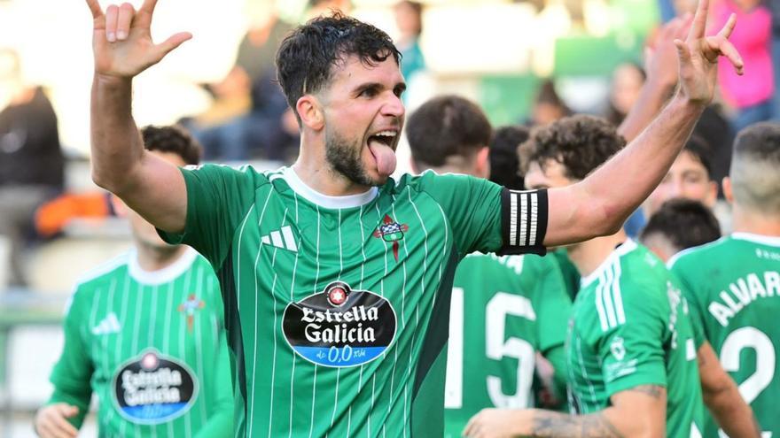 Álvaro Giménez celebra el primer gol del Racing de Ferrol contra Unionistas.  | @RACINGFERROLSAD