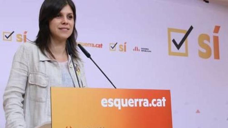 La portaveu d&#039;ERC, Marta Vilalta, ahir durant la roda de premsa