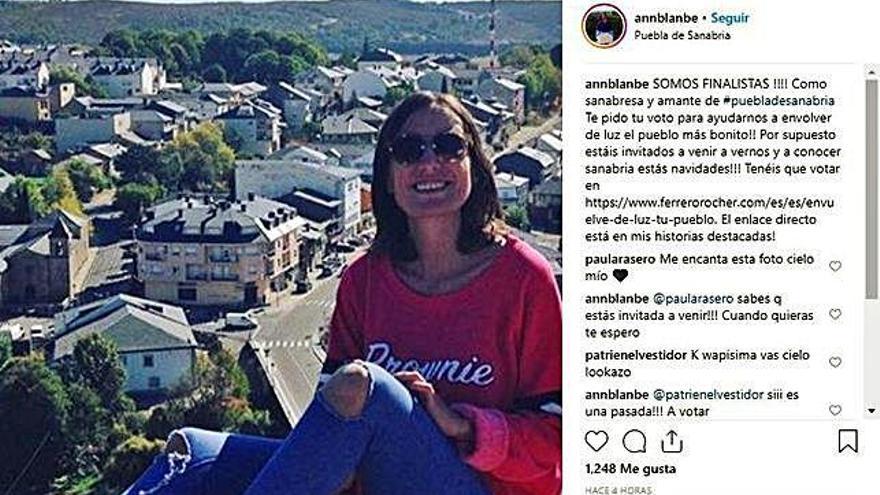 Post de Ana Blanco en Instagram pidiendo el voto para Puebla de Sanabria.