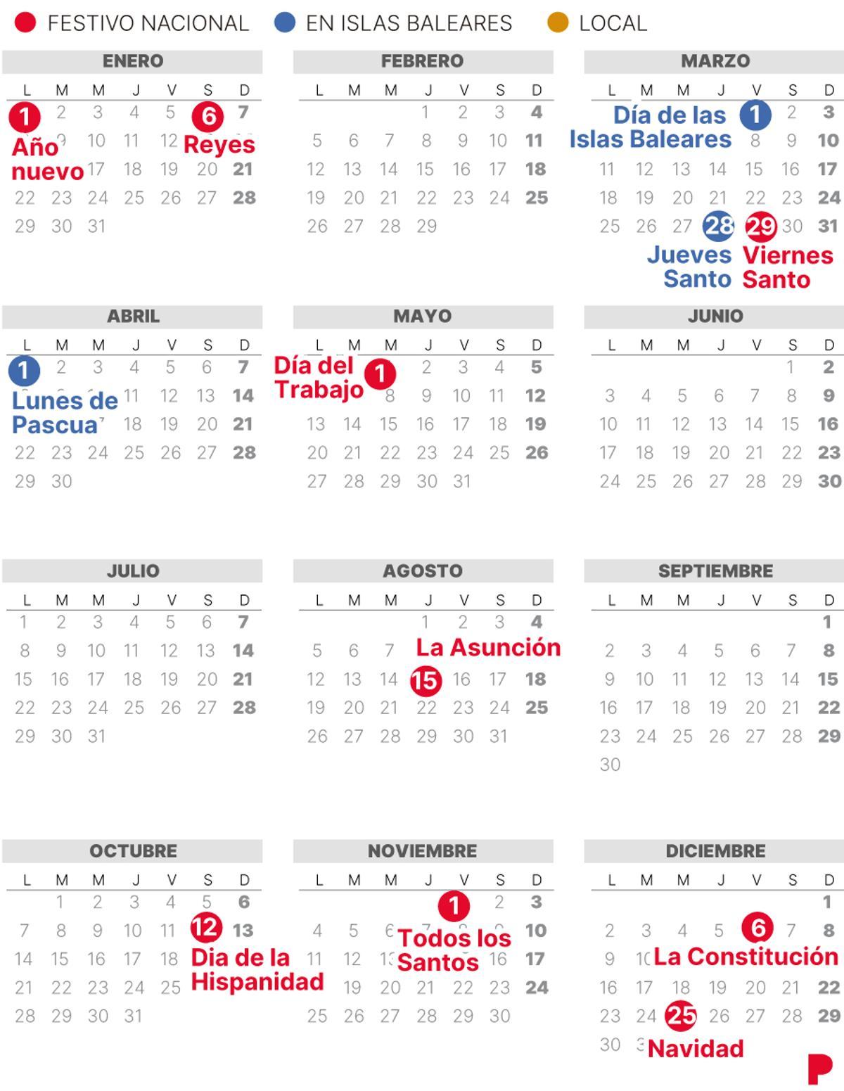 CALENDARIO laboral de BALEARES de 2024 (con FESTIVOS)