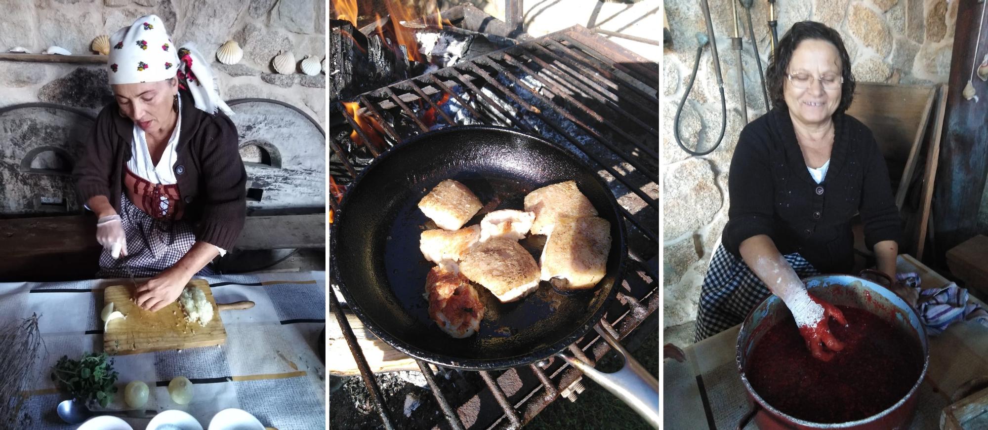 Diferentes pasos para la preparación de las filloas.