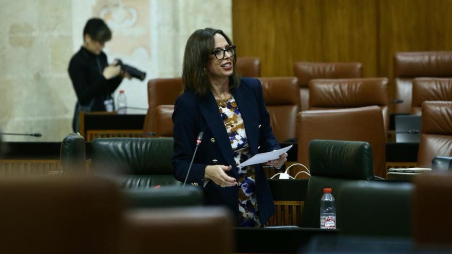 La consejera de Fomento, Articulación del Territorio y Vivienda, Rocío Díaz, en el pleno del Parlamento andaluz.