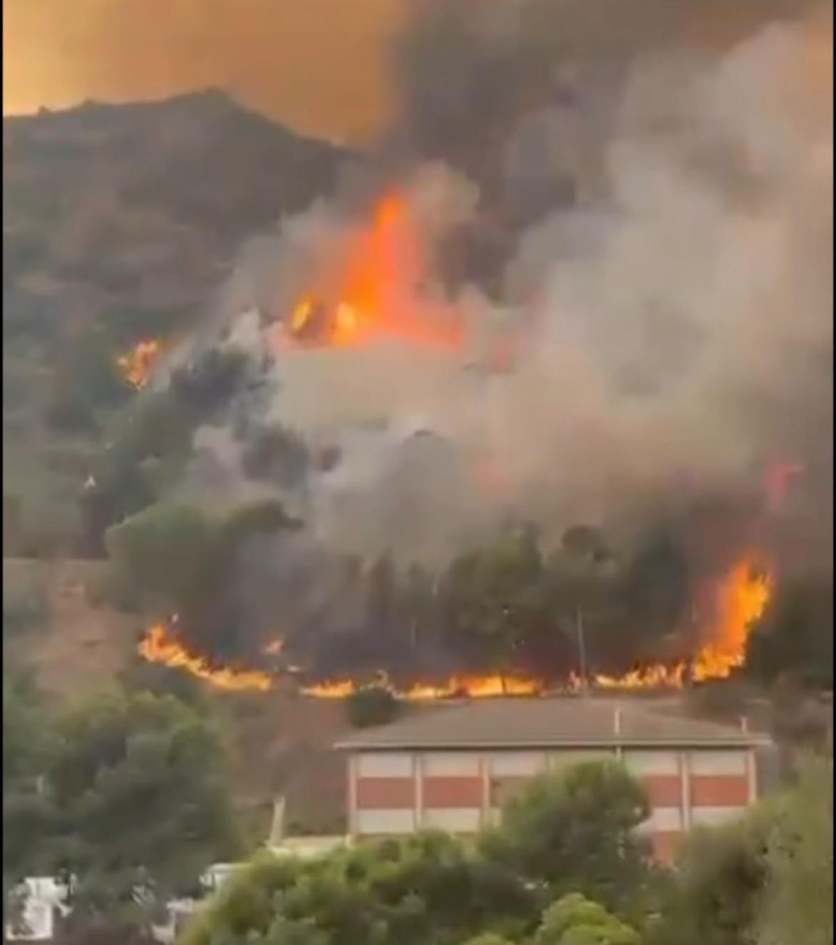 Cuando las llamas se acercaban al colegio público José Alba de la Vilavella, una unidad de bomberos forestales de la Generalitat y una del Consorcio de Castellón lo estaba protegiendo.