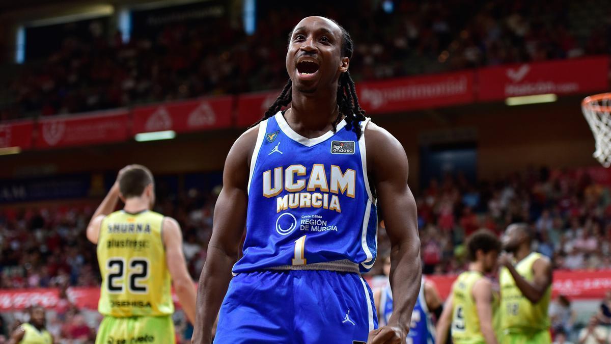 Michael Forrest, base del UCAM Murcia, durante el encuentro ante el Hiopos Lleida en el Palacio.