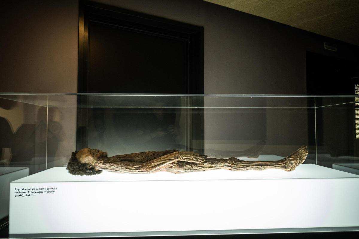Réplica de la momia guanche que se exhibe en el MUNA de Santa Cruz.