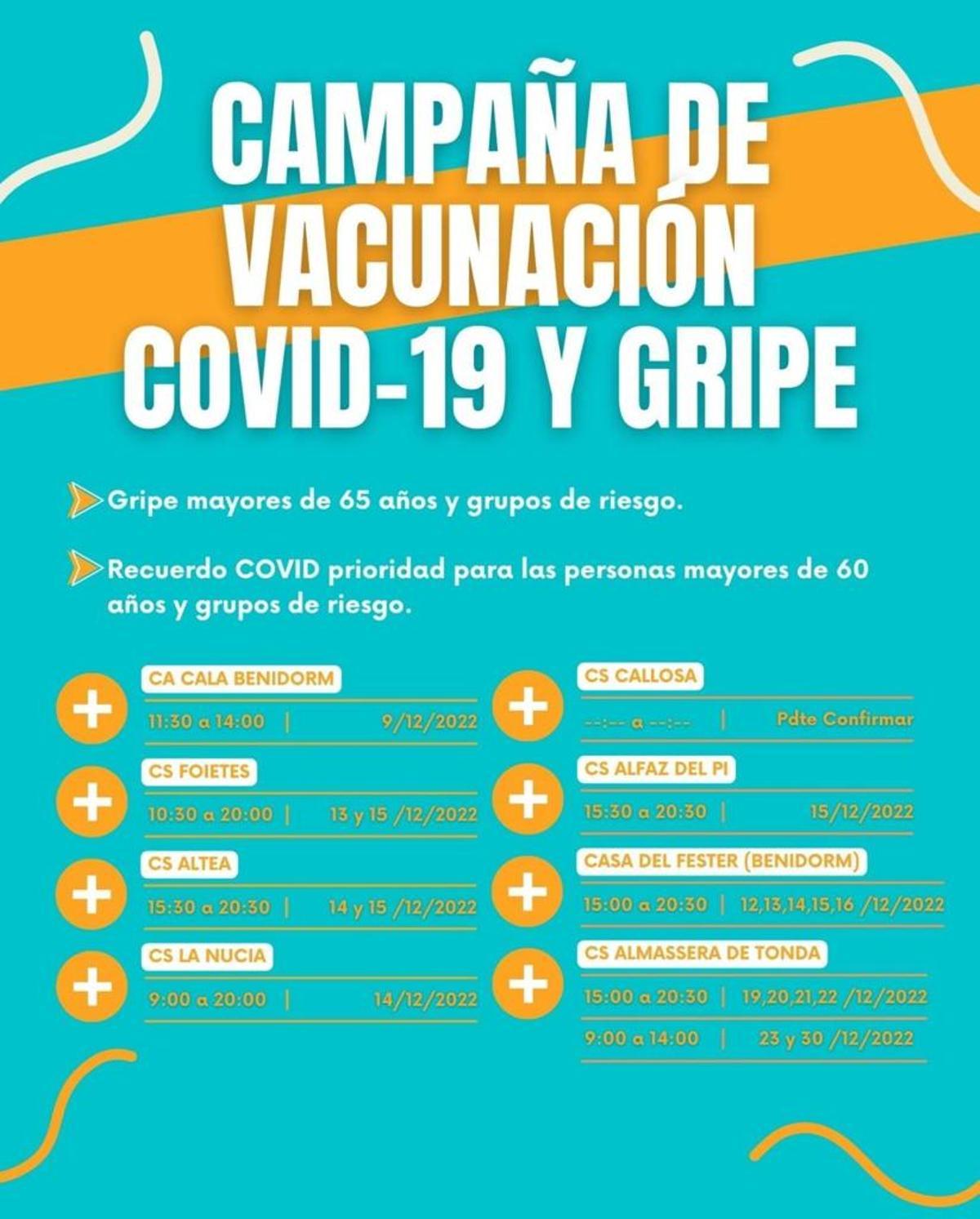 Cartel informativo que está difundiendo el departamento de salud comarcal con los puntos de vacunación.