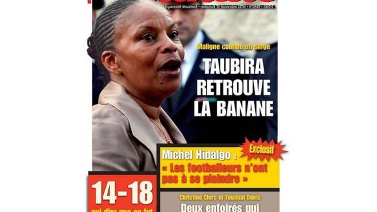 La portada de la revista 'Minute' dedicada a la ministra francesa de Justicia, Christiane Taubirá.