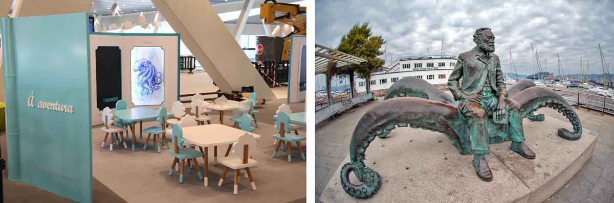 Espacio infantil inspirado en Julio Verne. Monumento a Julio Verne en Vigo.