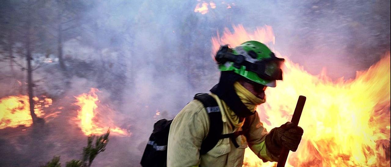 Un bombero lucha contra las llamas en Sierra Bermeja, Málaga, la semana pasada.