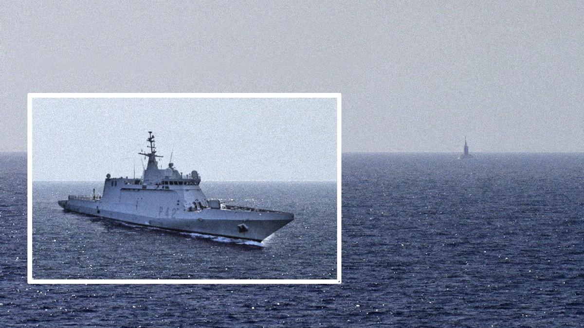 Fotografías del buque Rayo y el submarino ruso Krasnodar en aguas del sur de Baleares.
