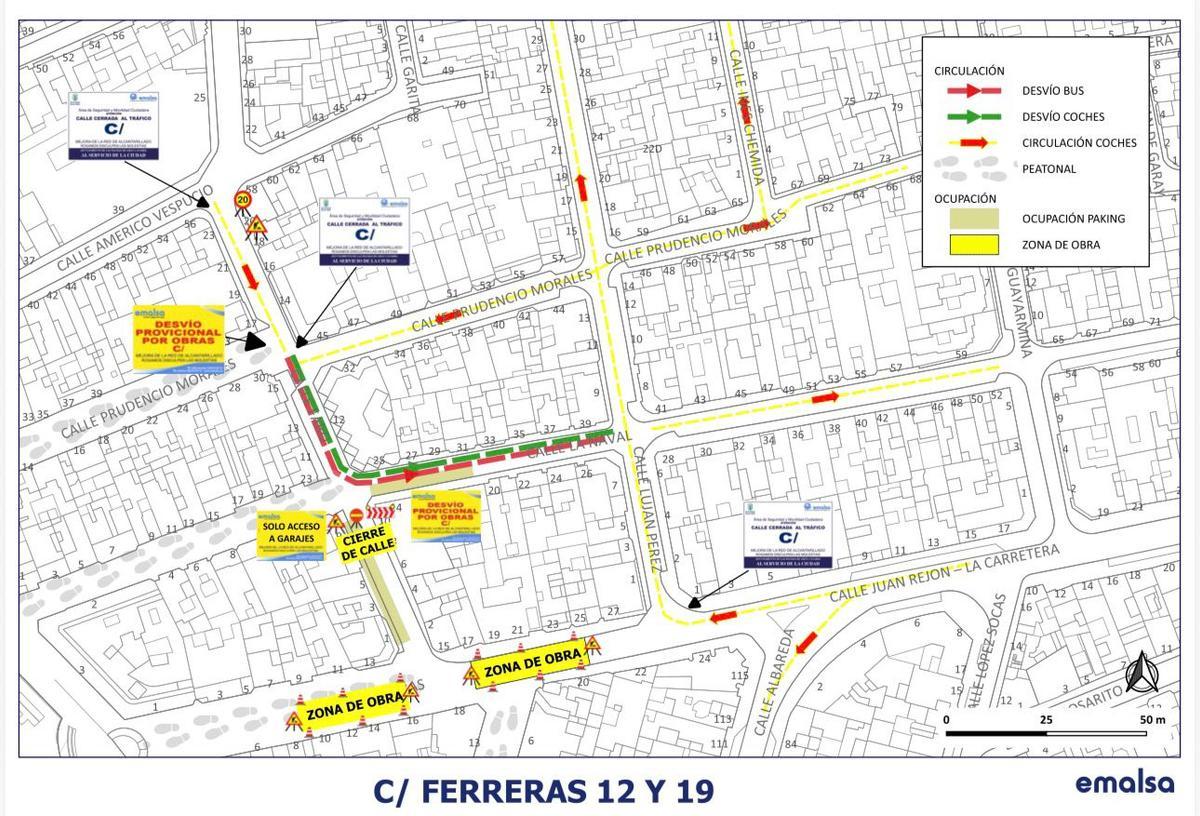Plano de los cambios que ocasionarán los trabajos de Emalsa