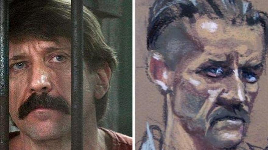 Imagen de Viktor Bout  de 2010 y retrato de este jueves, durante el juicio.