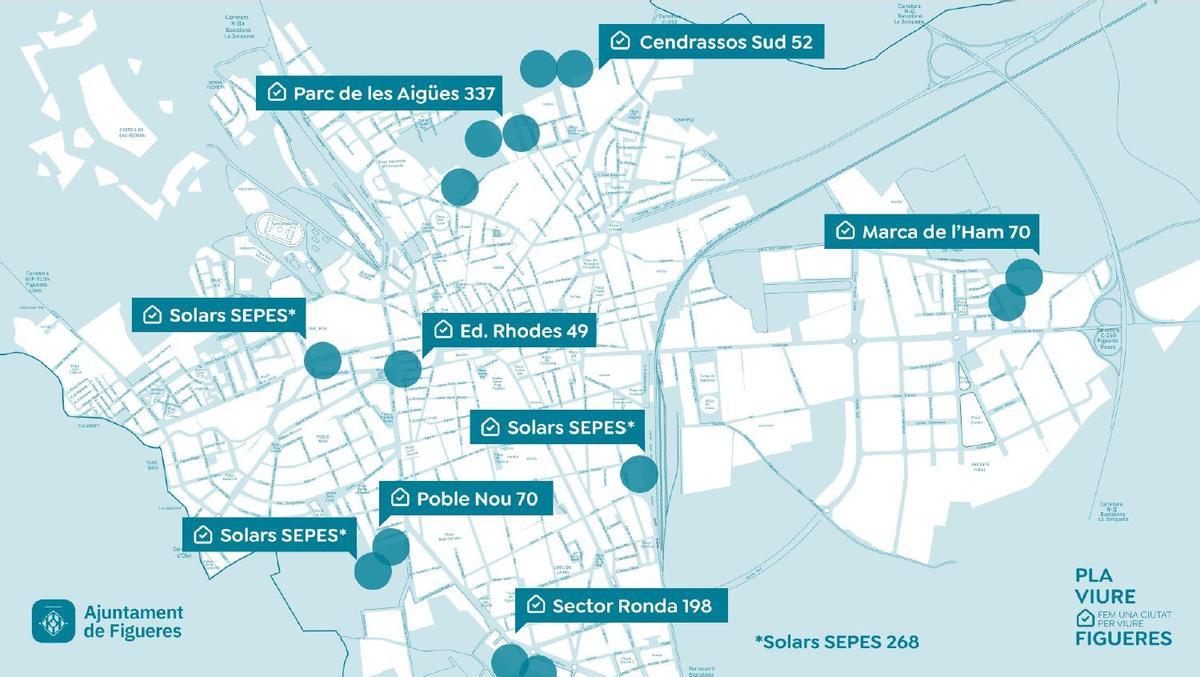 Gràfic amb els punts d'actuació urbanística d'habitatge previst en el Pla