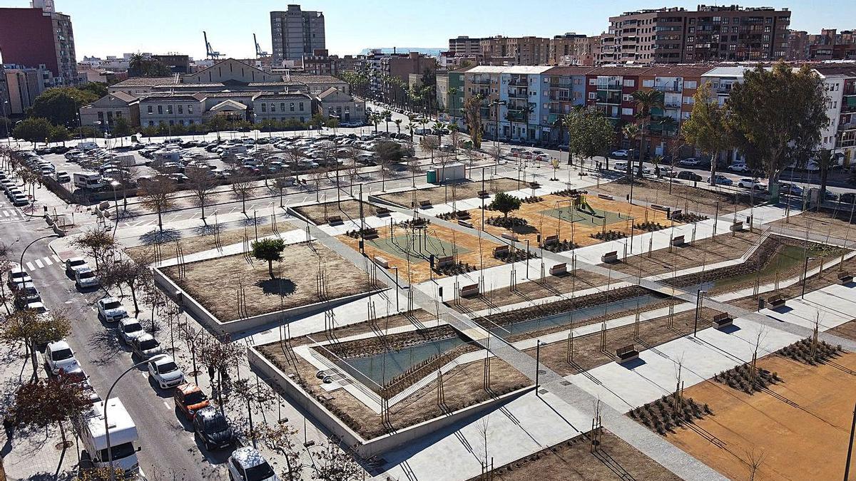 Perspectiva aérea del parque en Princesa Mercedes, junto a la futura Ciudad de la Justicia.