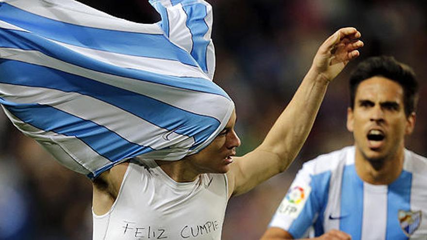 Juanpi celebra su gol ante el Sporting.