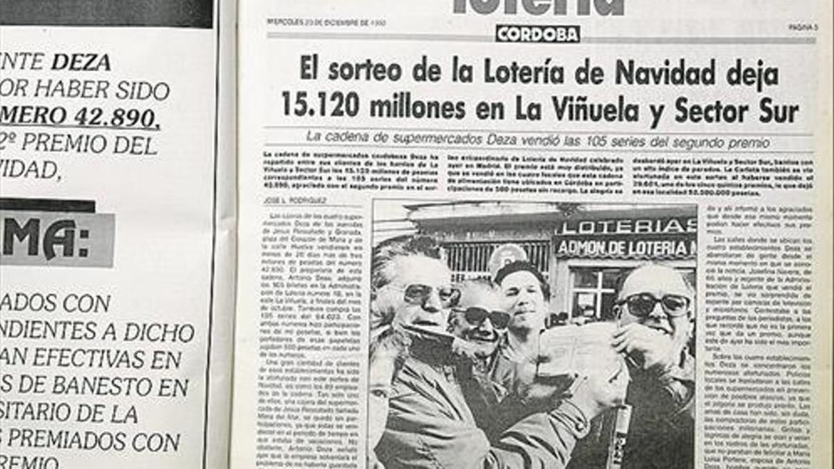 Portada de Diario CÓRDOBA de la Lotería de Navidad de 1992.