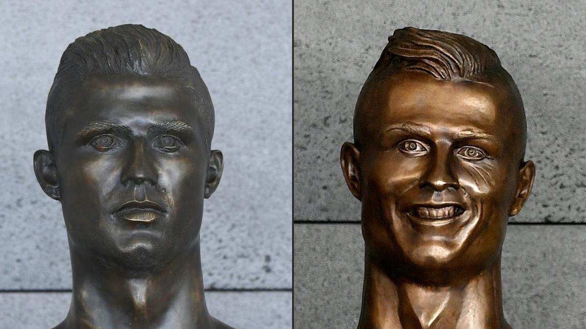 A la izquierda, el nuevo busto y a la derecha, el antiguo busto de Cristiano Ronaldo.