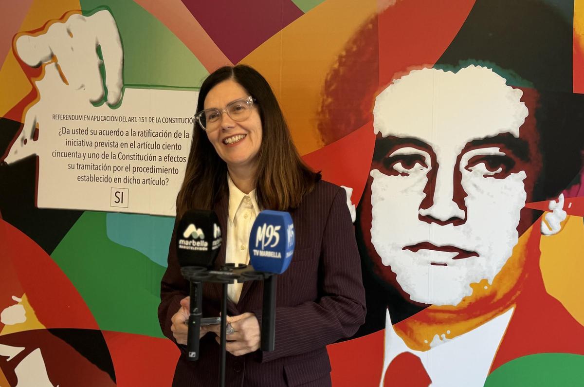 La portavoz del PSOE en Marbella,  Isabel Pérez, en una  intervención en la sede de su formación política.