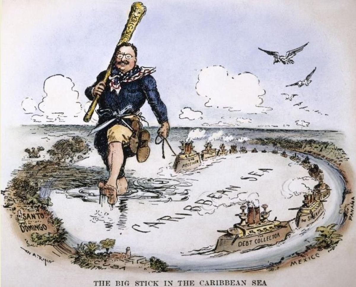 Caricatura de Theodore Roosevelt, en 1904, con su garrote. 