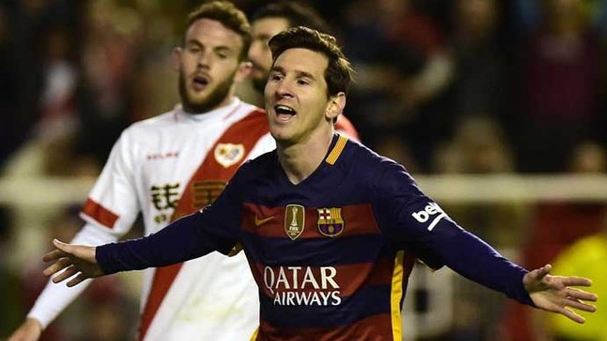 Leo Messi celebra uno de sus goles frente al Rayo Vallecano