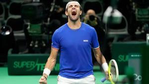 Berrettini celebra su triunfo de este miércoles en la Davis.