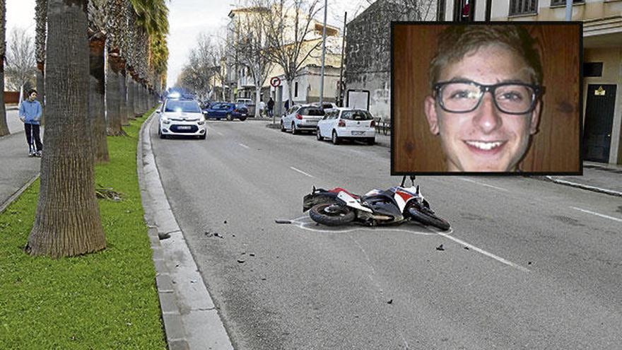 La moto en la que circulaba el joven, tras el accidente, el pasado 24 de enero en Manacor / Llorenç Caldentey.