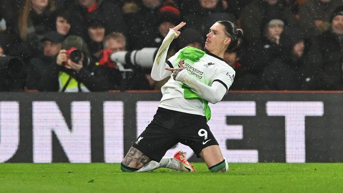 Darwin Núñez, celebrando un gol con el Liverpool en Premier League