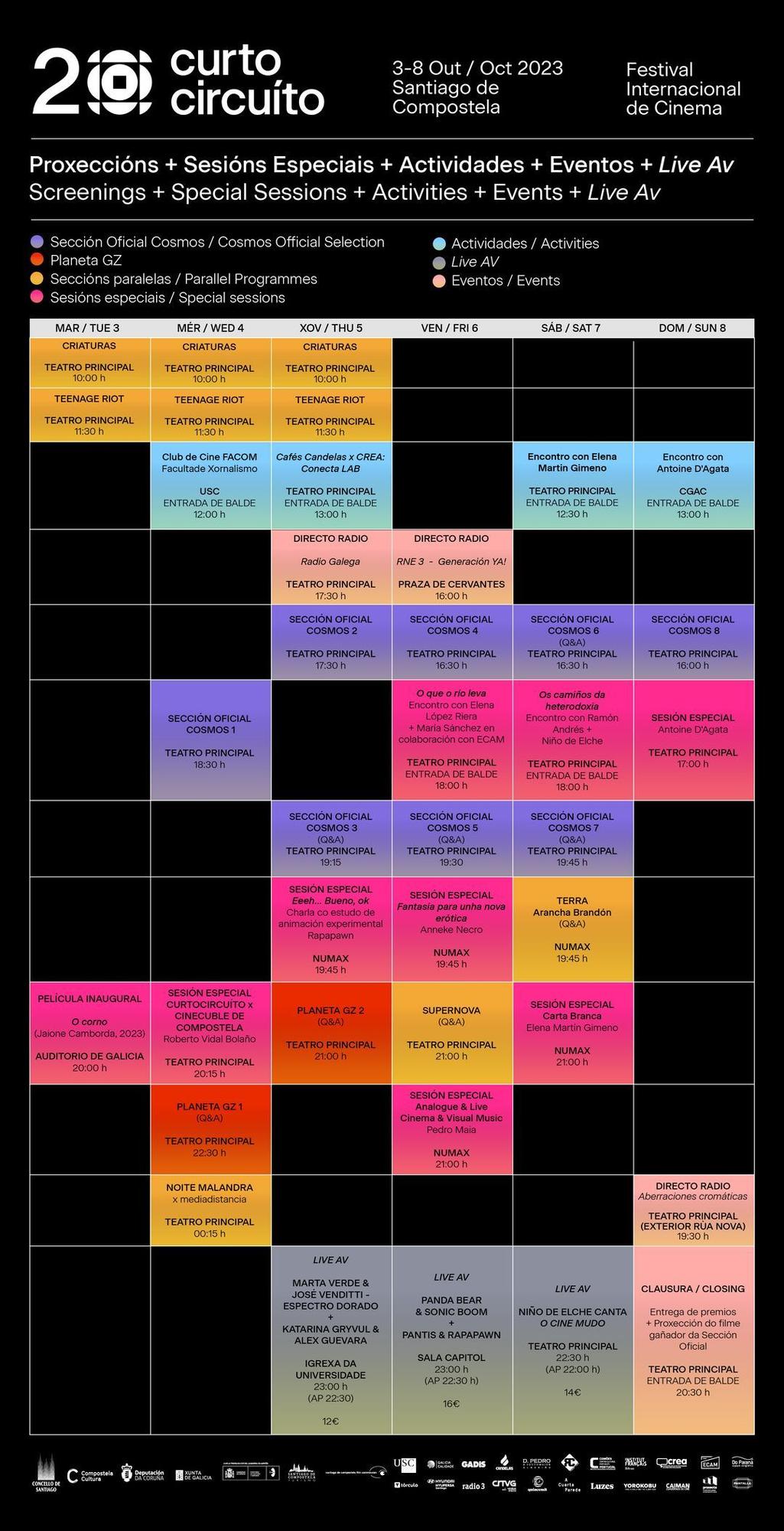 Horarios de todas las actividades del Curtocircuíto 2023