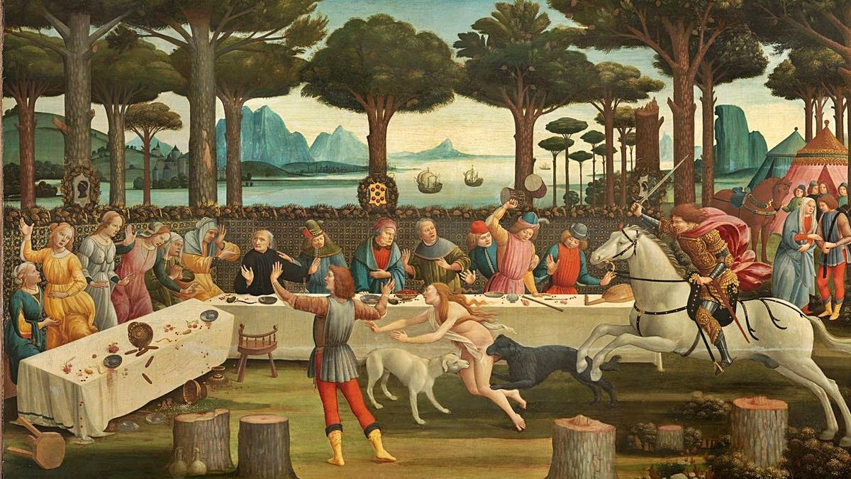 Escena de “La historia de Nastagio degli Onesti”, de Botticelli