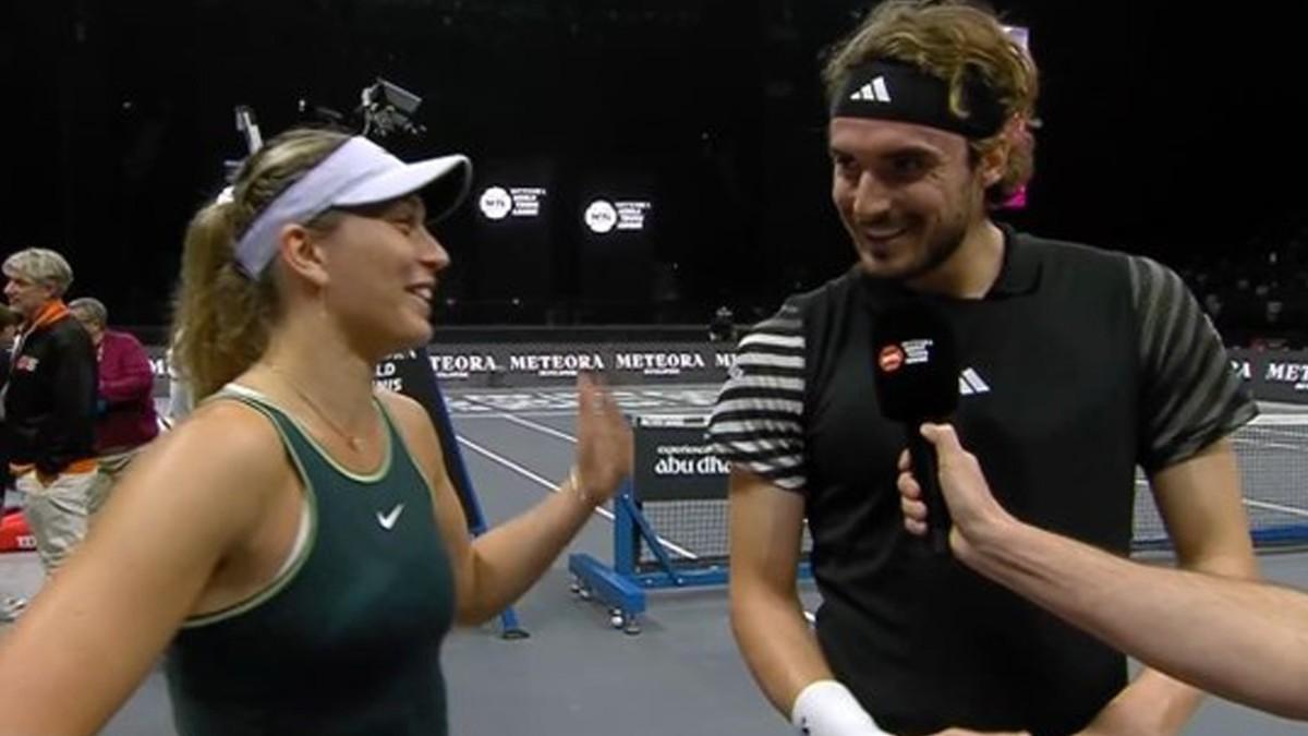 Badosa y Tsitsipas, entrevistados después de ganar su primer partido de dobles