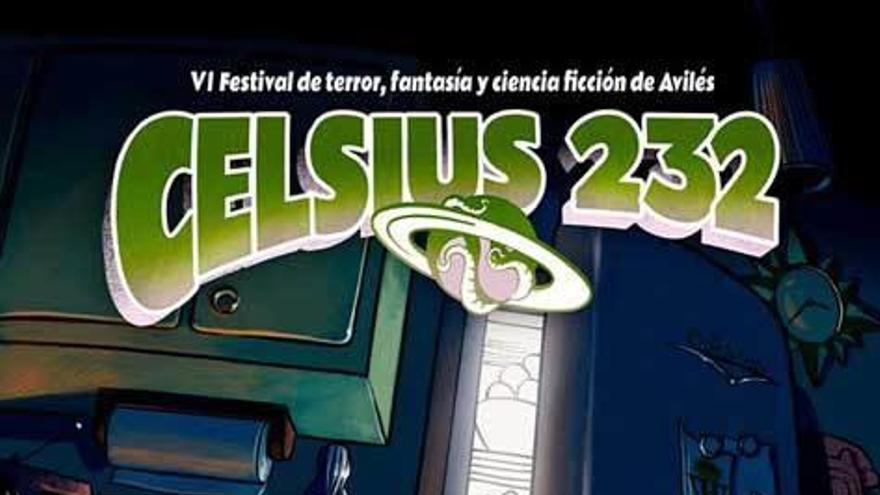 El cartel de la sexta edición del Festival Celsius 232. En el círculo, el escudo del Sporting, en la puerta de la nevera.